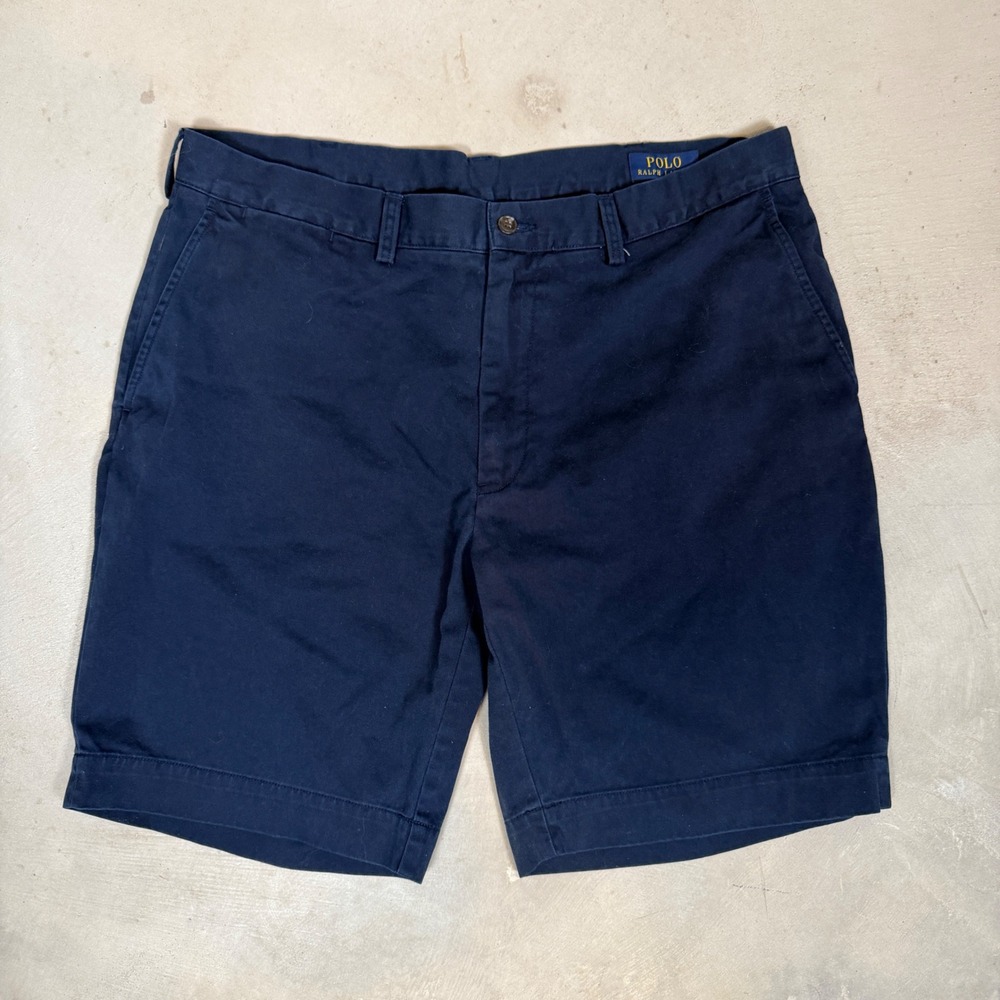 Polo Ralph Lauren Mens Navy Blue Chino Shorts Size 36 Cotton Twill Flat Front